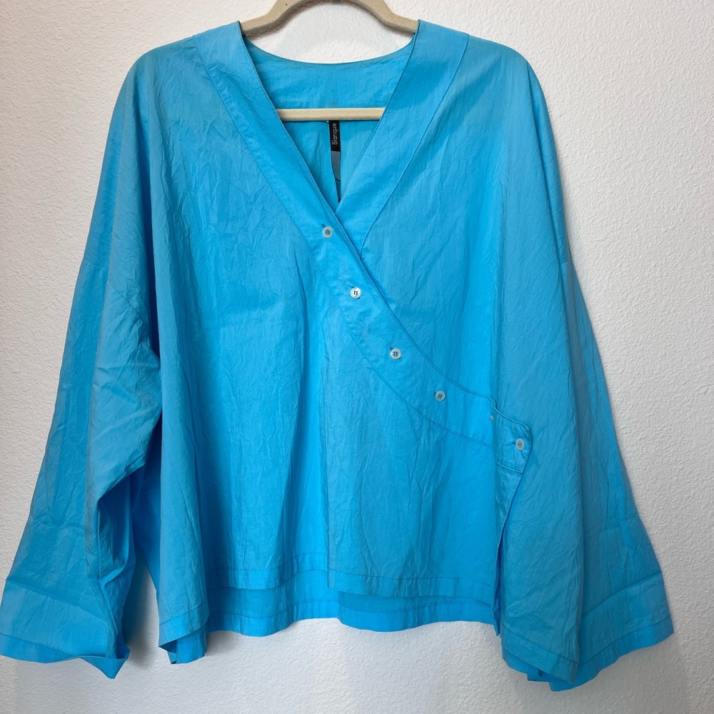 Blanque Button Top Womens 2 Large/XL  Designer Boxy Oversized Blue